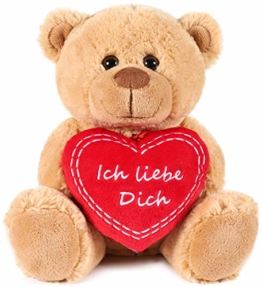 Brubaker Teddy Plüschbär mit Herz Rot - Ich Liebe Dich - 25 cm - Teddybär Plüschteddy Kuscheltier Schmusetier - Braun Hellbraun - 1