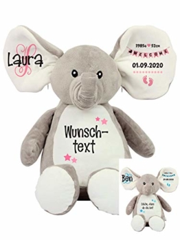 Elefant Baby-Geschenk Kuscheltier Geschenkidee zur Geburt & Taufe personalisiert mit Namen Geburtsdaten Taufspruch - 1