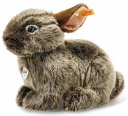 Steiff 024368 Original Plüschtier Vula Vulkan Kaninchen, National Geographic Kuscheltier ca. 23 cm, Markenplüsch mit Knopf im Ohr, Schmusefreund für Babys von Geburt an, Graubraun - 1