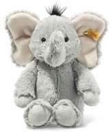 Steiff 064982 Original Plüschtier Ella Elefant, Soft Cuddly Friends Kuscheltier ca. 30 cm, Markenplüsch mit Knopf im Ohr, Schmusefreund für Babys von Geburt an, grau - 1