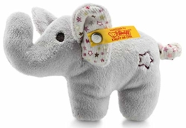 Steiff Mini Knister-Elefant mit Rassel - 11 cm - Plüschelefant mit knisternden Ohren & Rassel - Kuscheltier für Babys - grau (240690) - 1