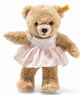 Steiff Schlaf Gut Bär - 25 cm - Teddybär mit Kleid - Kuscheltier für Babys - weich & waschbar - beige / rosa (239526), Mehrfarbig, Medium - 1