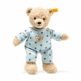 STEIFF Teddy and Me Teddybär Junge Baby mit Schlafanzug - 25 cm - Teddybär mit blauem Schlafanzug - Kuscheltier für Babys - weich & waschbar - beige/blau (241642) - 1