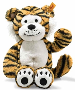 Steiff Toni Tiger - 30 cm - Plüschtiger sitzend - Kuscheltier für Kinder - Soft Cuddly Friends - weich & waschbar - gestreift (066146) - 1