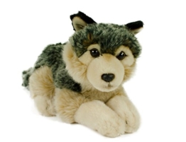 Teddys Rothenburg Kuscheltier Wolf 24 cm liegend grau/beige Plüschwolf Plüschtier - 1