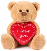 Brubaker Teddy Plüschbär mit Herz Rot - I Love You - 25 cm - Teddybär Plüschteddy Kuscheltier Schmusetier - Braun Hellbraun - 1
