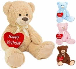 Brubaker XXL Teddybär 100 cm groß Beige mit einem Happy Birthday Herz Stofftier Plüschtier Kuscheltier - 1