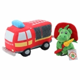 Sweety Toys 12213 Set Grisu Plüsch Feuerwehrmaskottchen 20 cm & Plüsch Feuerwehr Auto Lastwagen ca. 30 cm - 1
