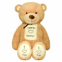 TEDBI Teddybär 200cm | Farbe Hellbraun | Groß Teddy Bear Plüschbär Stofftier Kuscheltier Plüschtier XXL Herz Teddi Bär mit Stickerei I Love You Forever Ich Liebe Dich für Immer - 1